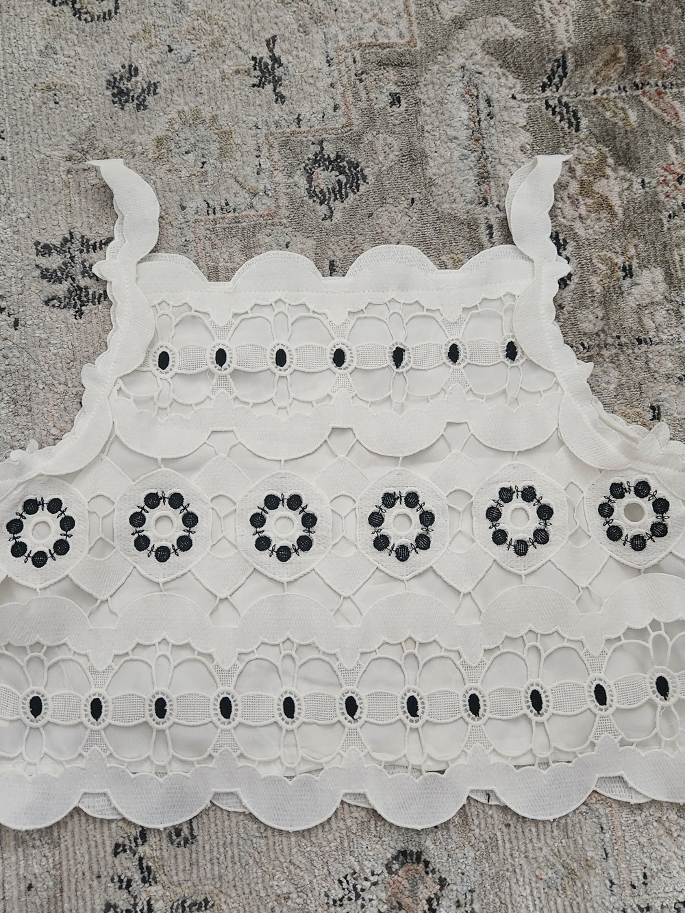 HD In Paris White Embroidered Eyelet Crop Tank Top